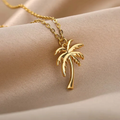 Elegante Edelstahl-Halskette mit Palmen-Anhänger – Vergoldete Sommer-Kette im Urlaubs-Design