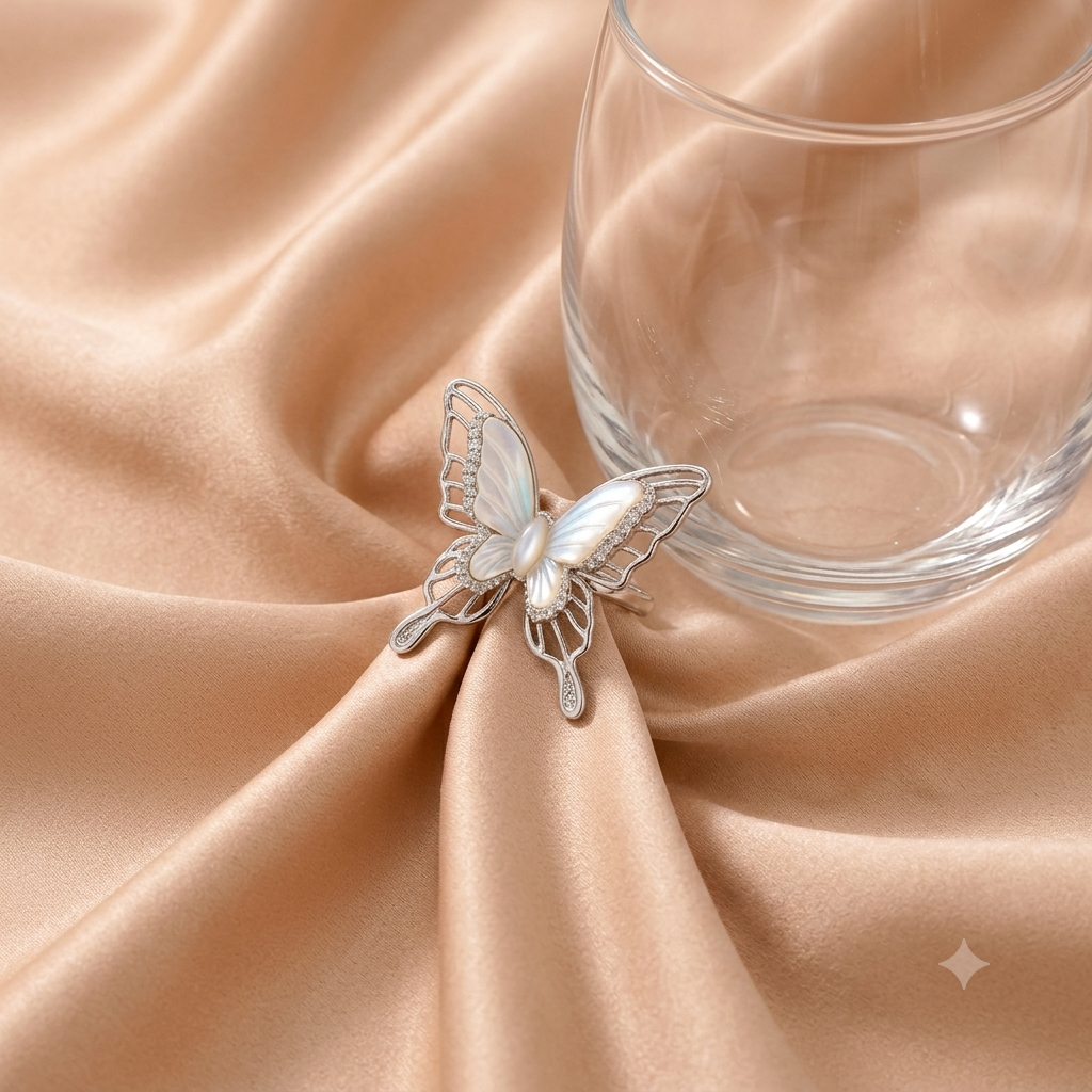 Eleganter Edelstahl-Ring mit großem Schmetterling – Vergoldeter offener Statement-Ring