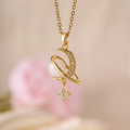 Elegante Edelstahl-Halskette in Gold mit Mond, Perlen-Planet & Stern