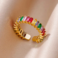 Bunter Zirkonia-Ring aus Edelstahl in Gold – Verstellbarer Regenbogen-Ring