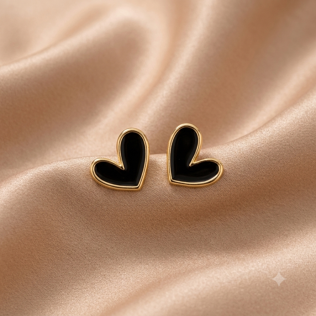 Elegante Herz-Ohrstecker aus Edelstahl in Gold & Schwarz – Zeitlose Damen-Ohrringe