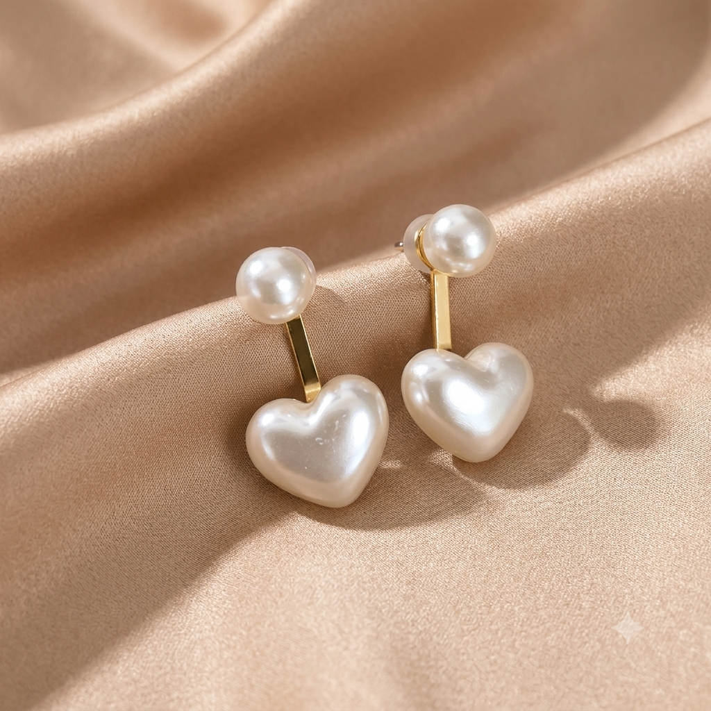 Elegante Perlen-Herz-Ohrstecker in Gold – Romantische Damen-Ohrringe mit Schimmer