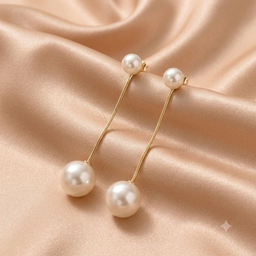 Edelstahl Perlen-Ohrstecker mit Tropfen-Perlen | Elegante Doppel-Perlen Ohrringe Goldfarben