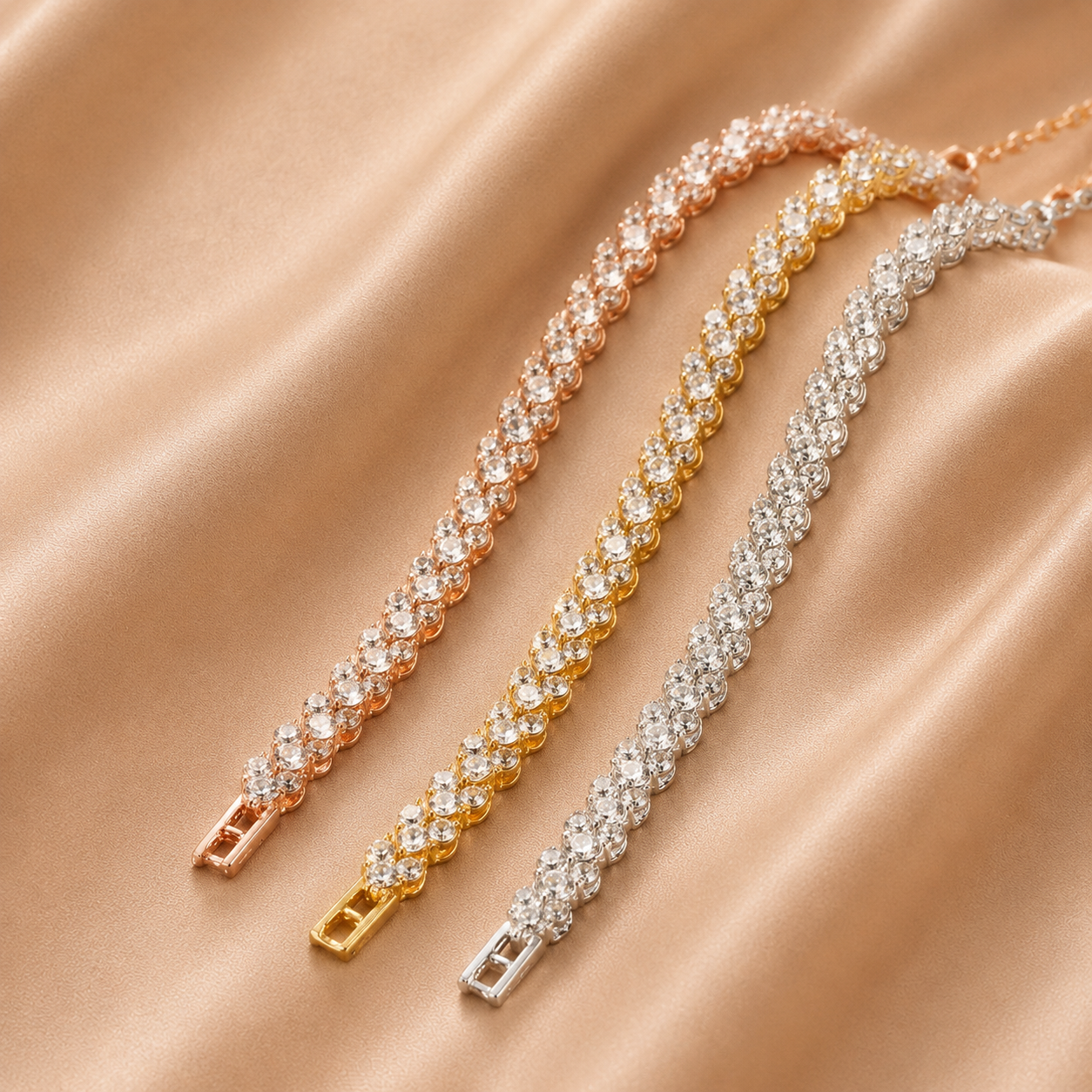 Glänzendes Kristall-Armband aus Edelstahl – Rosegold, Gold & Silber