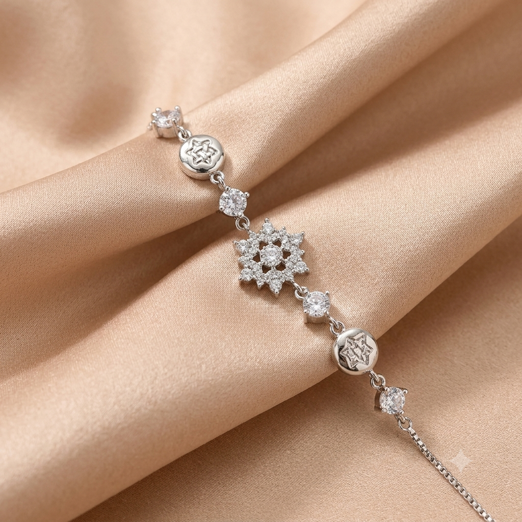 Elegantes Edelstahl-Armband mit Zirkonia-Schneeflocke & Sternen