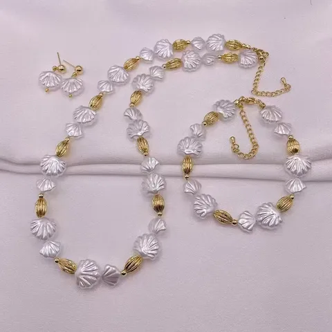 ✨ Muschel Schmuckset aus Edelstahl – Halskette, Armband & Ohrringe in Gold-Weiß