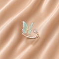 Eleganter Edelstahl-Ring mit Schmetterling & Zirkonia – Vergoldeter offener Ring im Natur-Design