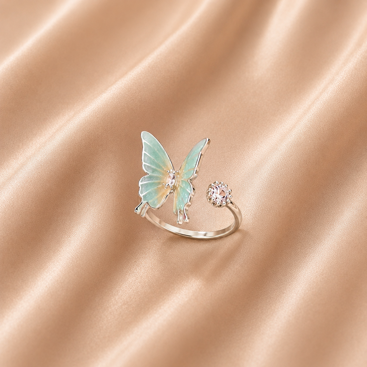 Eleganter Edelstahl-Ring mit Schmetterling & Zirkonia – Vergoldeter offener Ring im Natur-Design
