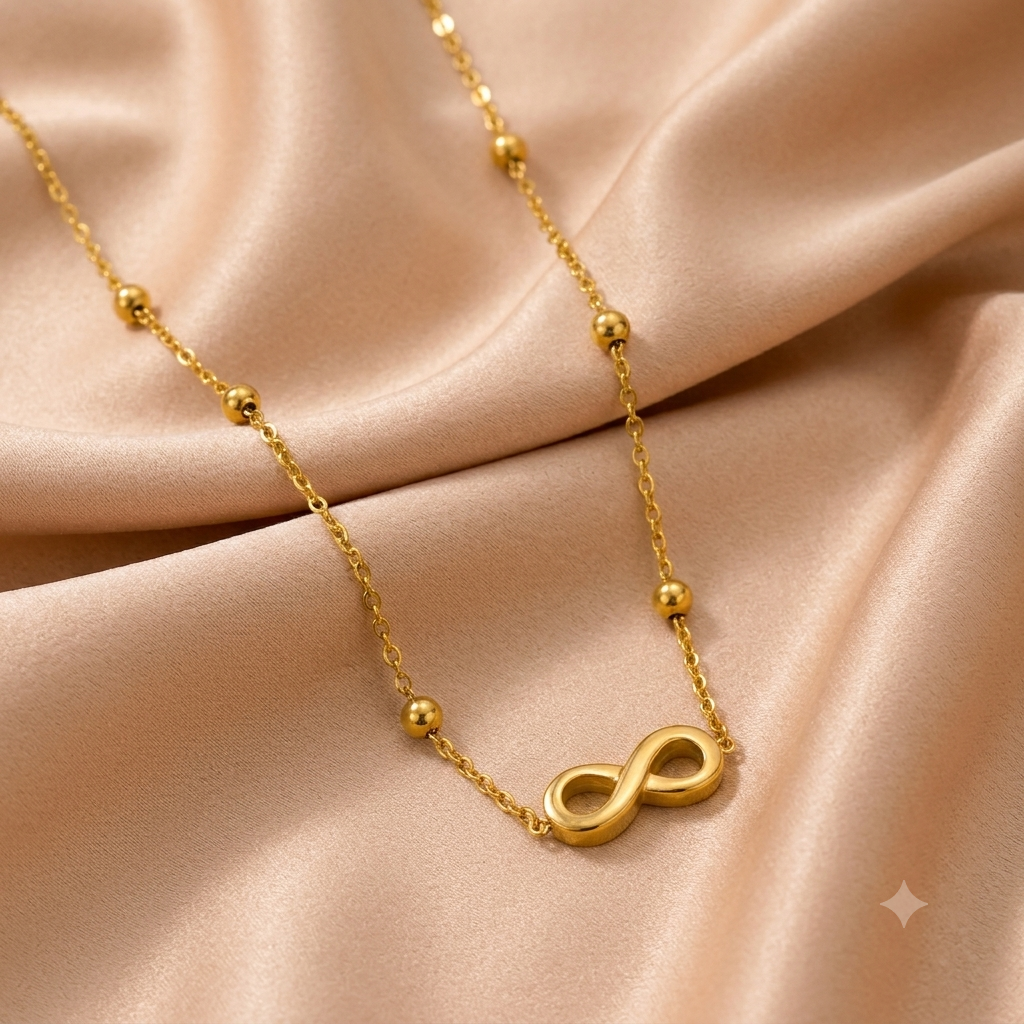 Vergoldete Edelstahl-Halskette mit Unendlichkeits-Symbol – Elegante Infinity-Kette mit Kügelchen-Details